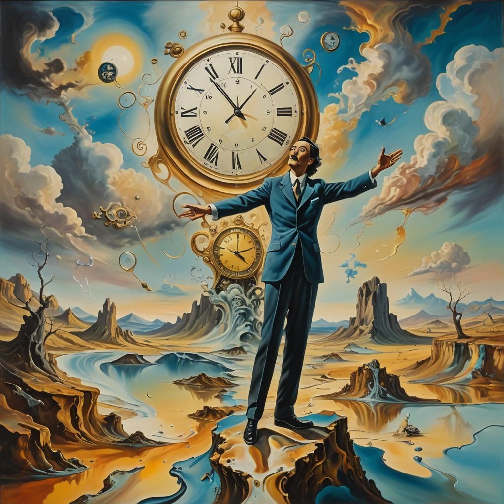 Surreal Masterpiece: Dreamlike Figure in a Melting Landscape