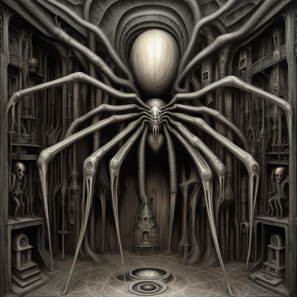 H.R. Giger's Biomechanical style depicting spiderwebs