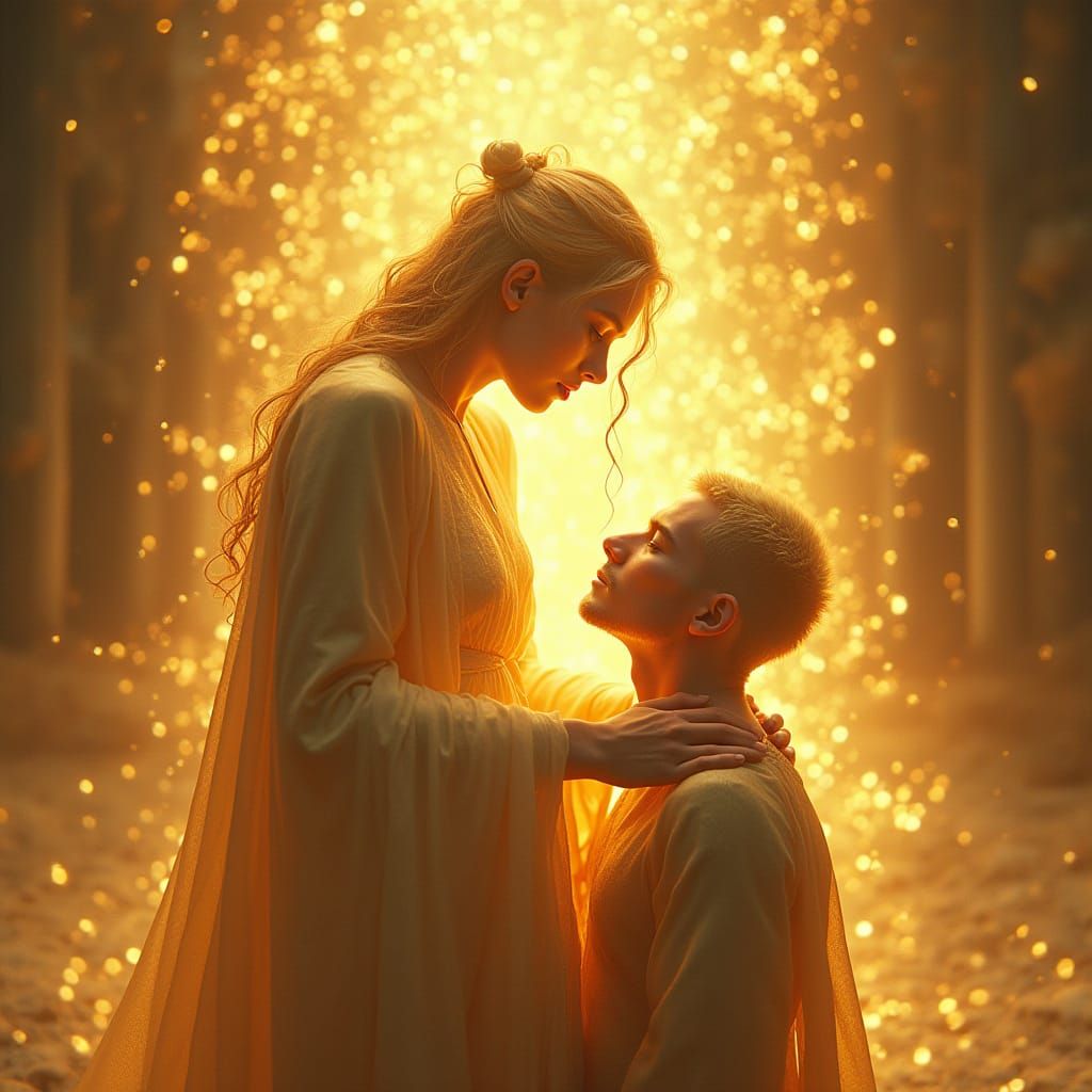 Ethereal Being Heals Withered Soul in Digital Painting