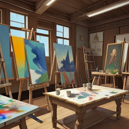 Art Studio Interior with Paints and Supplies