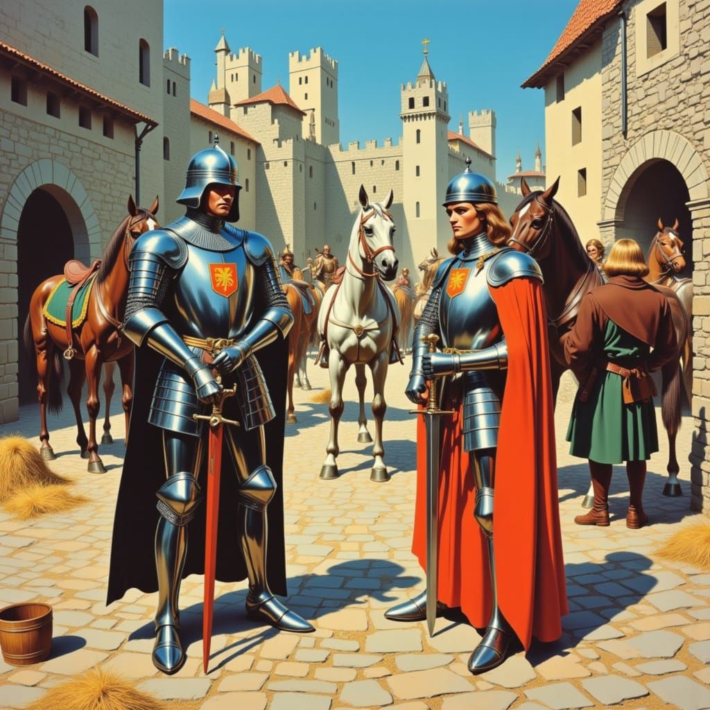 Knights Preparing for Tournament in 1970s Style