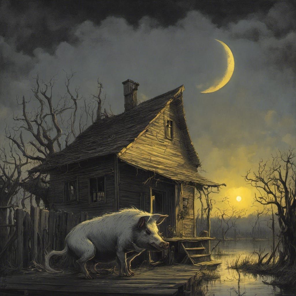 Ghost Pig Dances Under Moonlight in Swamp