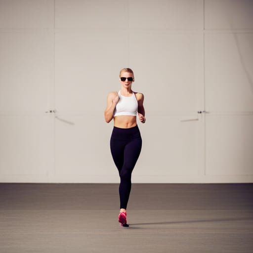 Blonde Woman Jogging in Hangar, Wearing Yoga Outfit