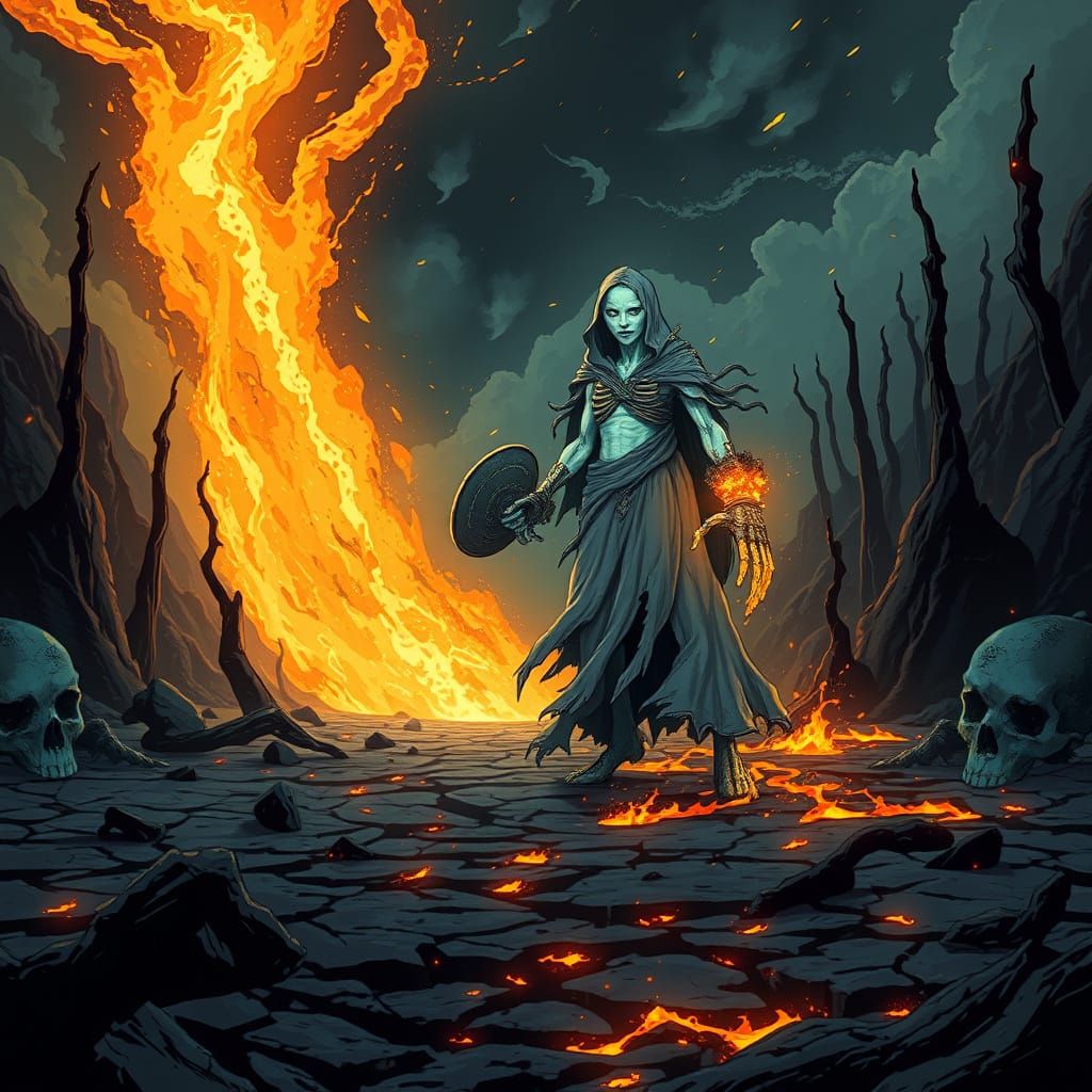 Ethereal Bone Harbinger Stands Amidst Rebirth and Decay