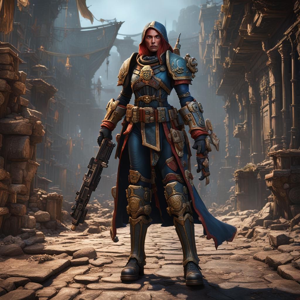 Female Rogue Trader in Warhammer 40k: Detailed Matte Paintin...