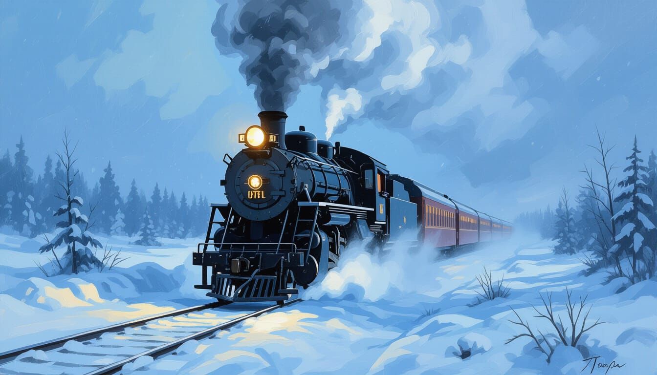 Majestic Steam Train Battles Winter Blizzard