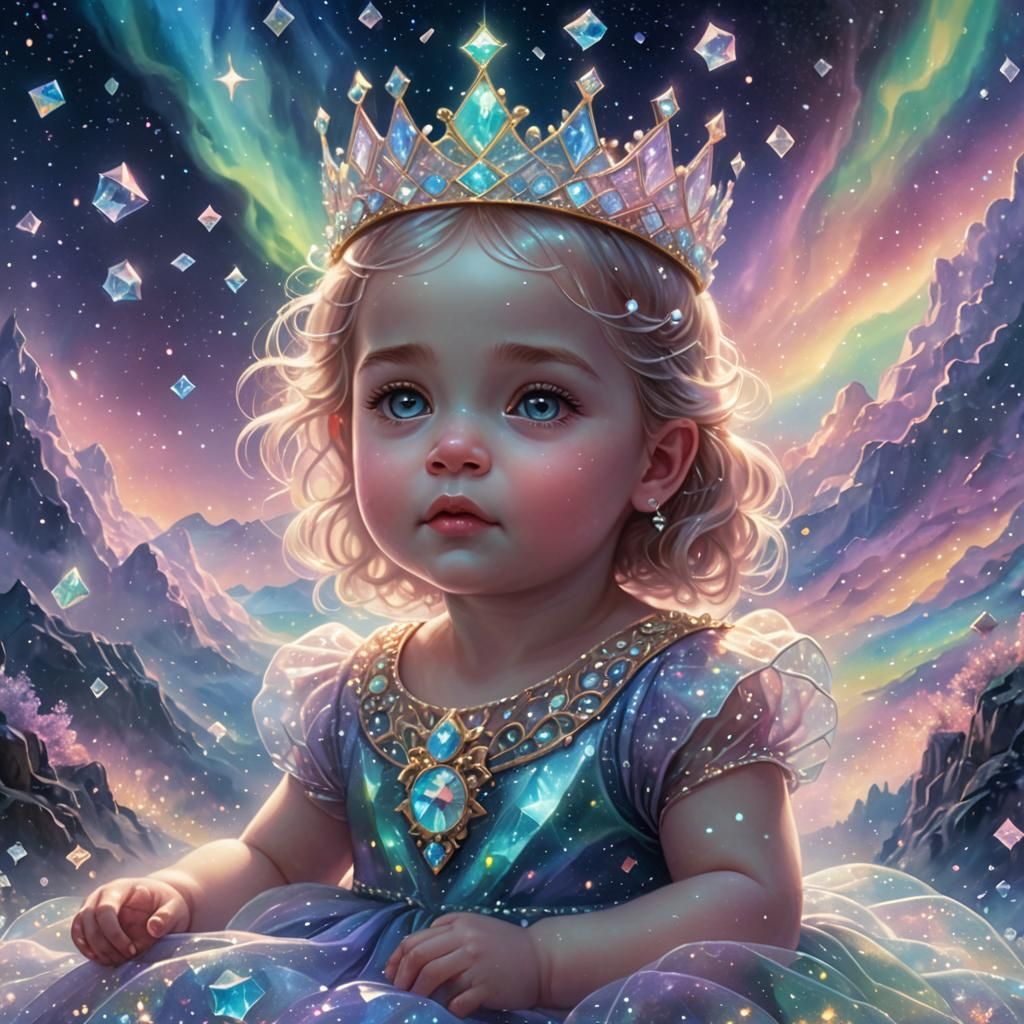 Diamond Crowned Baby in Ethereal Cosmic Mist