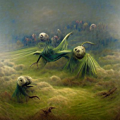 Grotesque Flying Aliens Invade Grassy Field
