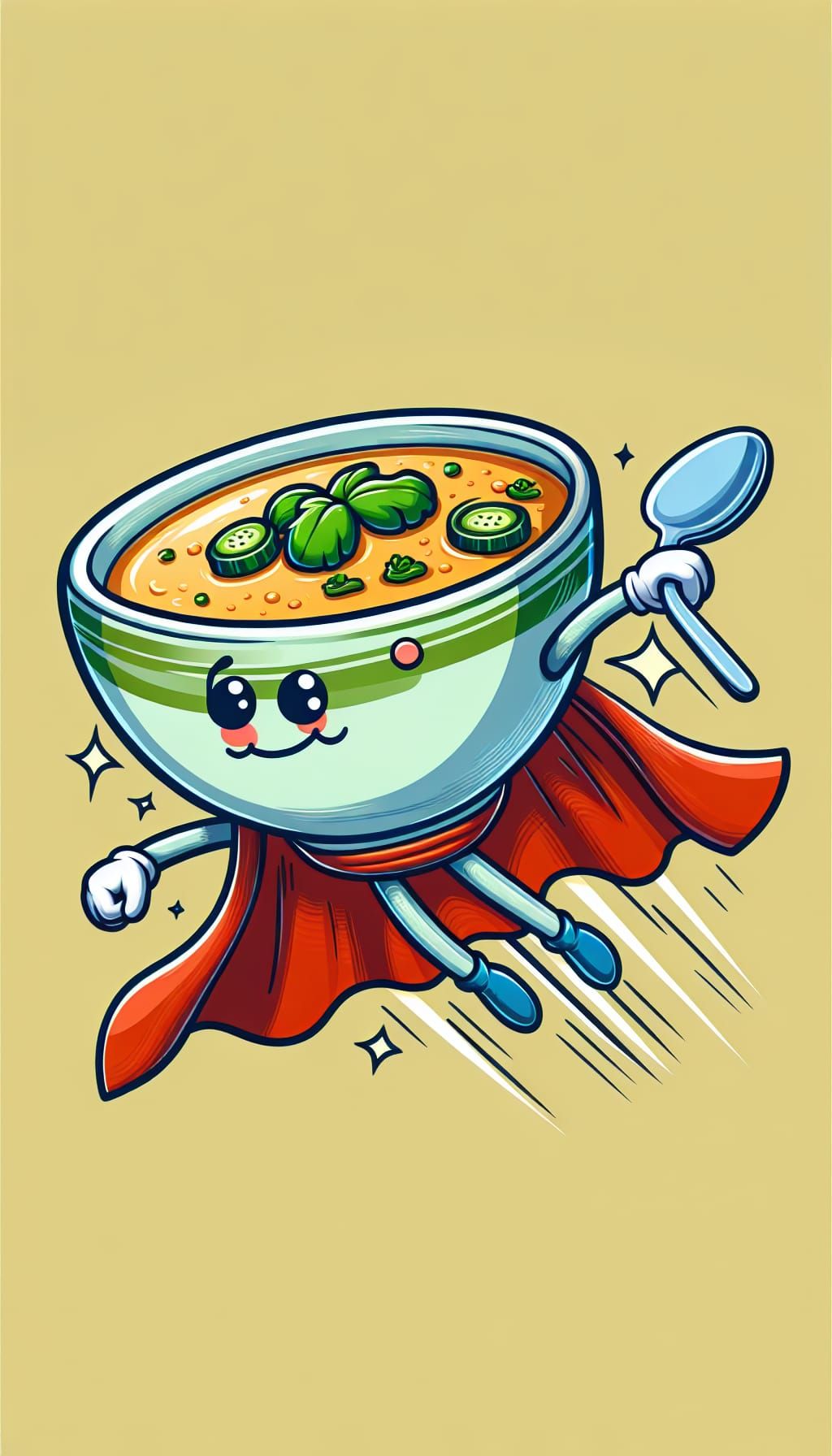 Cartoon Soup Bowl Superhero Flies