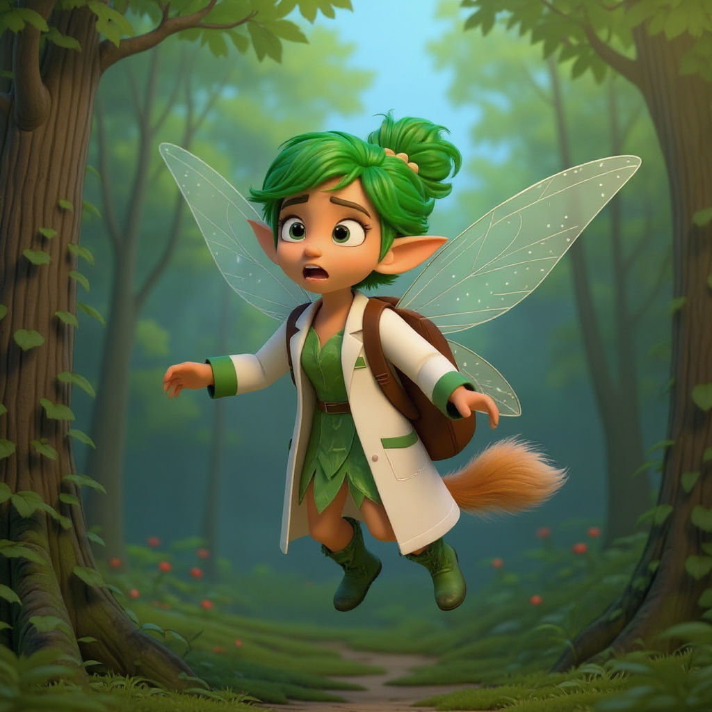 Forest Fairy Scientist Kiko Greenleaf in 3D Digital Art Styl...