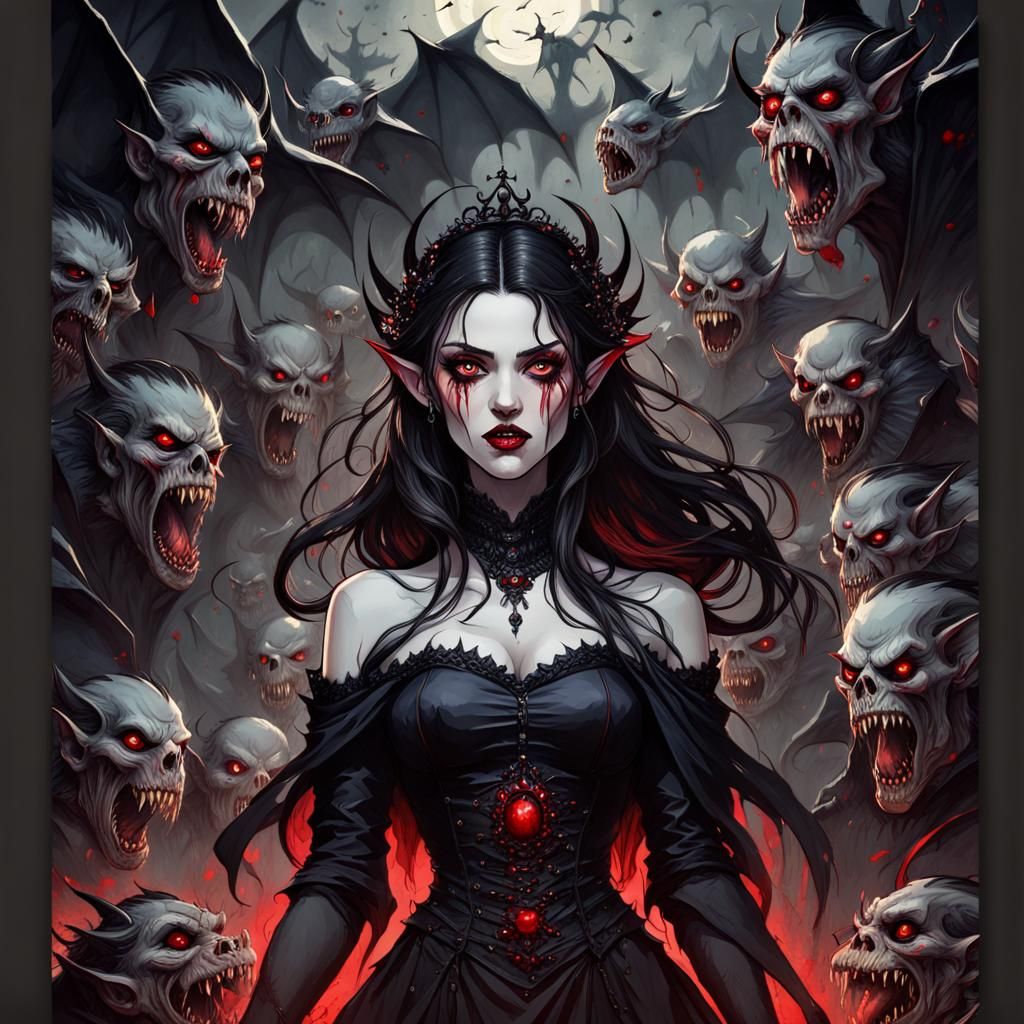 Vampire Queen Surrounded by Monstrous Ghouls