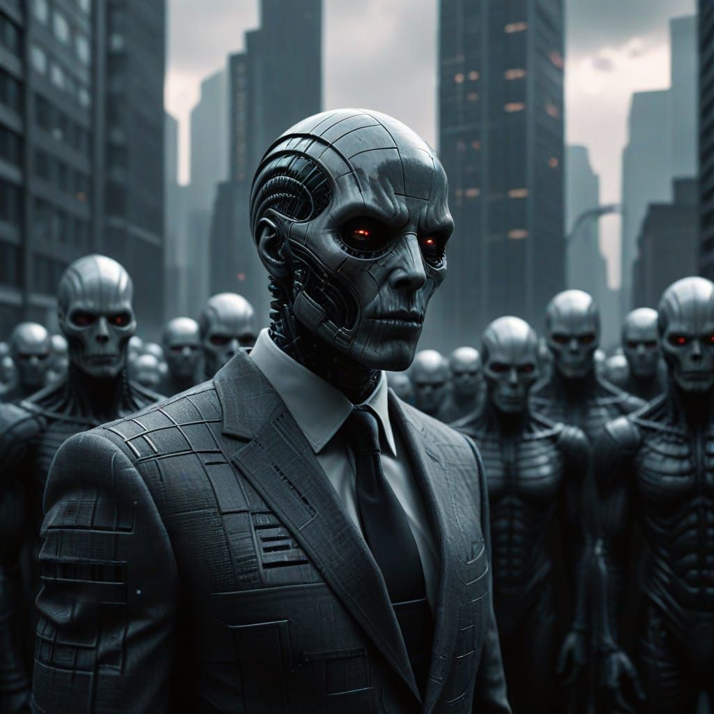 Grid-Like Citizens Under Dystopian Gray Skies