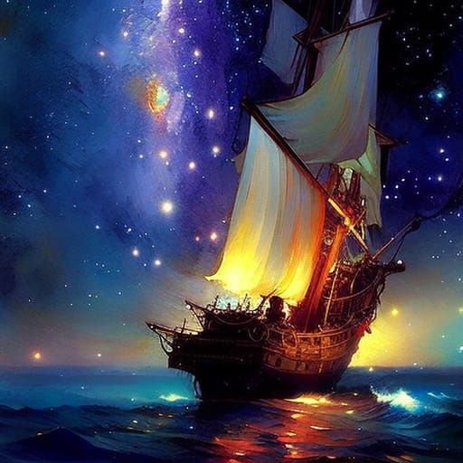 Epic Pirate Ship Under Starry Night Sky