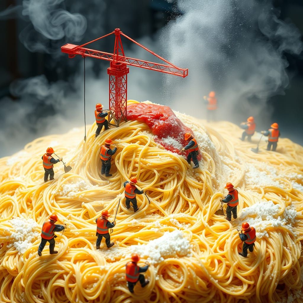 Realistic Image of Tiny Workers in Orange Safety Gear Arrang...