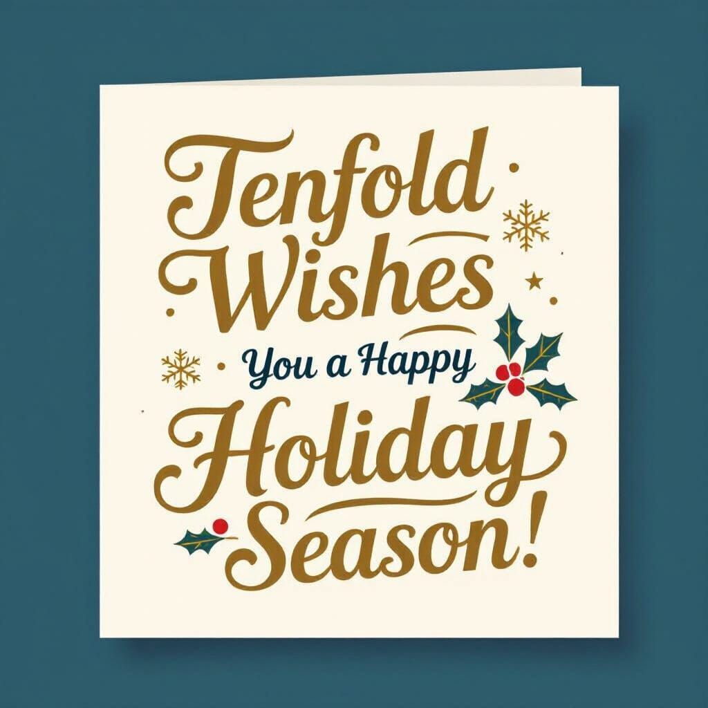 Elegant Holiday Card with Gold Text and Festive Accents