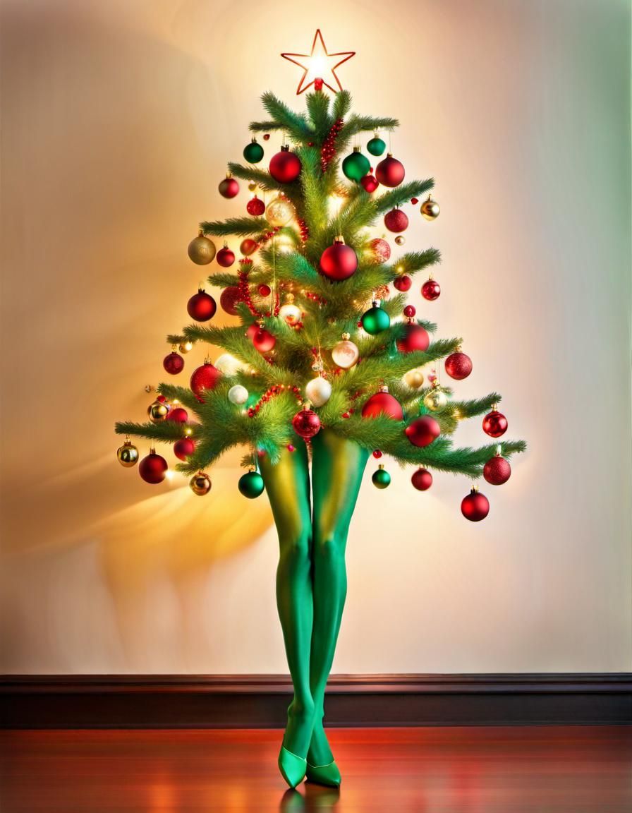 Whimsical Red Christmas Tree with Green Legs