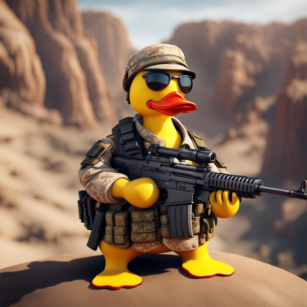 Camouflage Duck Logo with Machine Guns