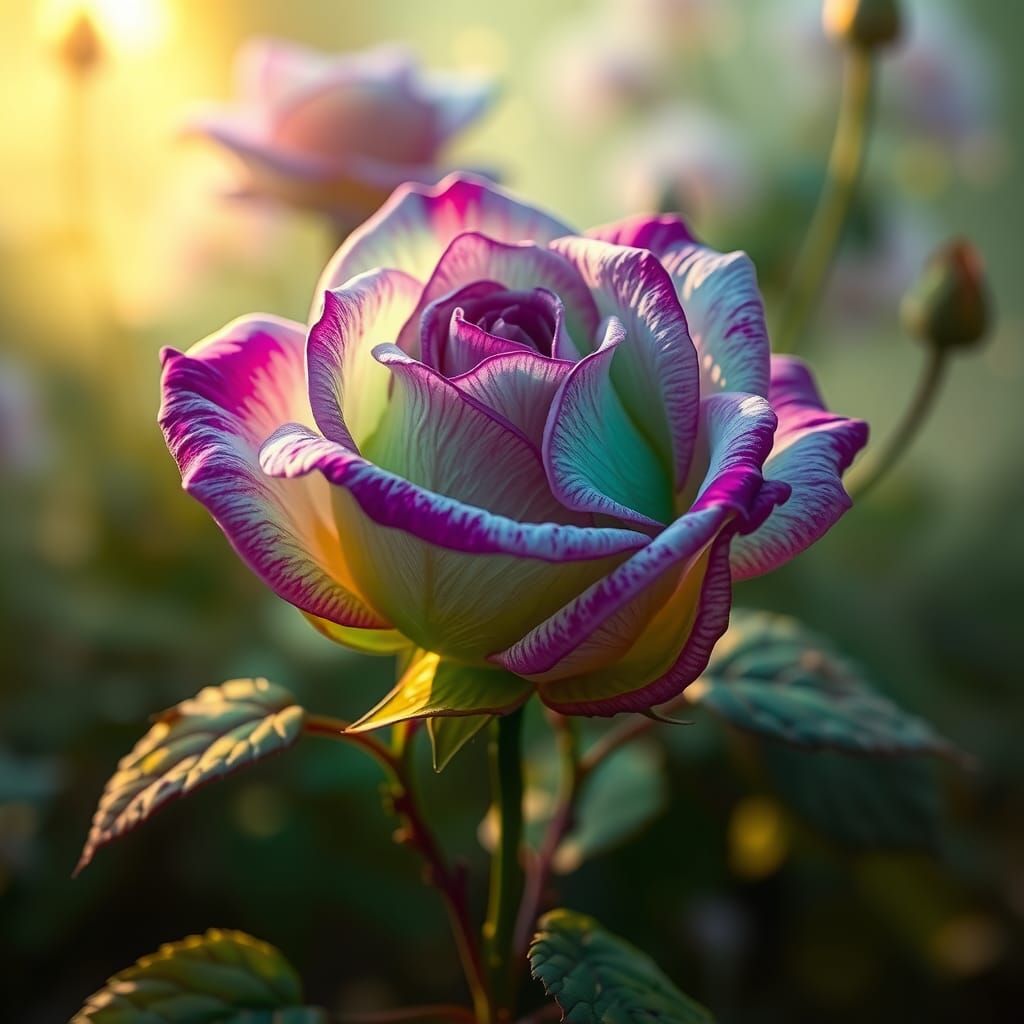 Emerald Rose with Purple Leaves in Fantasy Garden