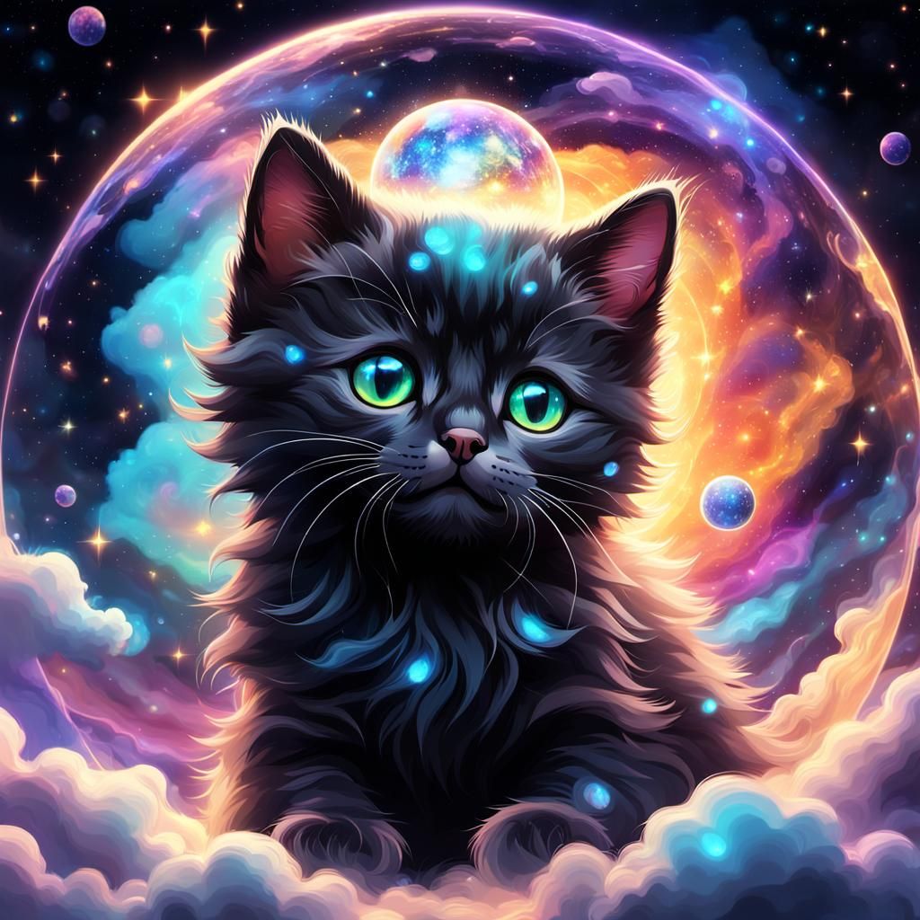 Cosmic Kitten in Surreal Astral Sphere