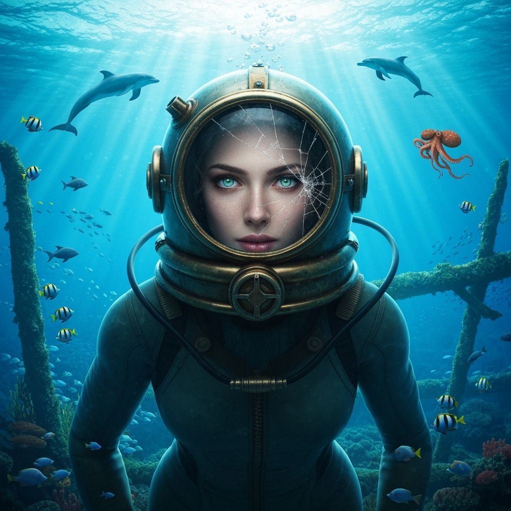 Ethereal Diver Explores Sunlit Shipwreck with Colorful Fish