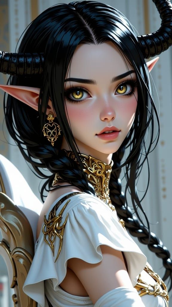 Majestic Horned Woman in Semi-Realistic Style