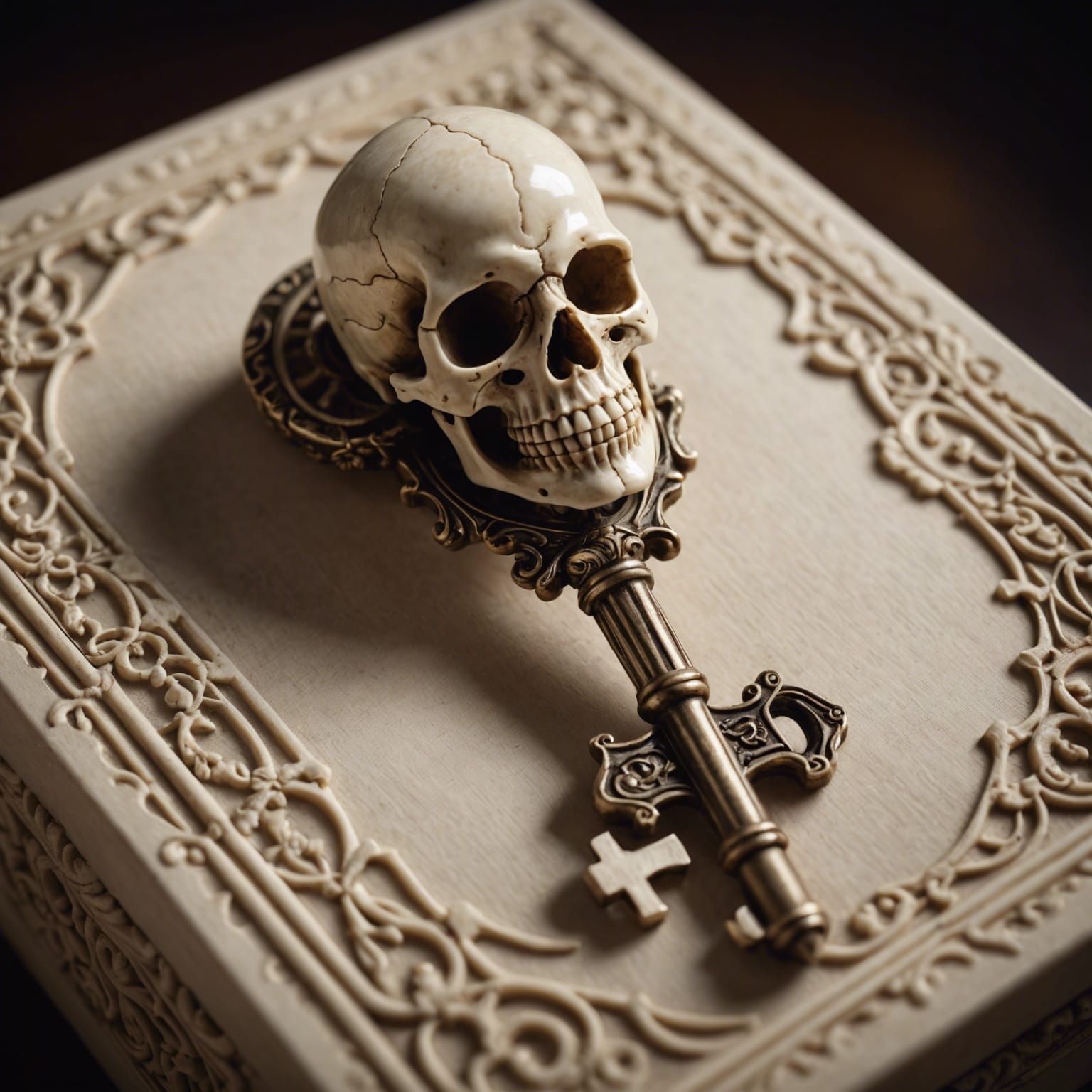 Intricately Carved Bone Skeleton Key Photograph