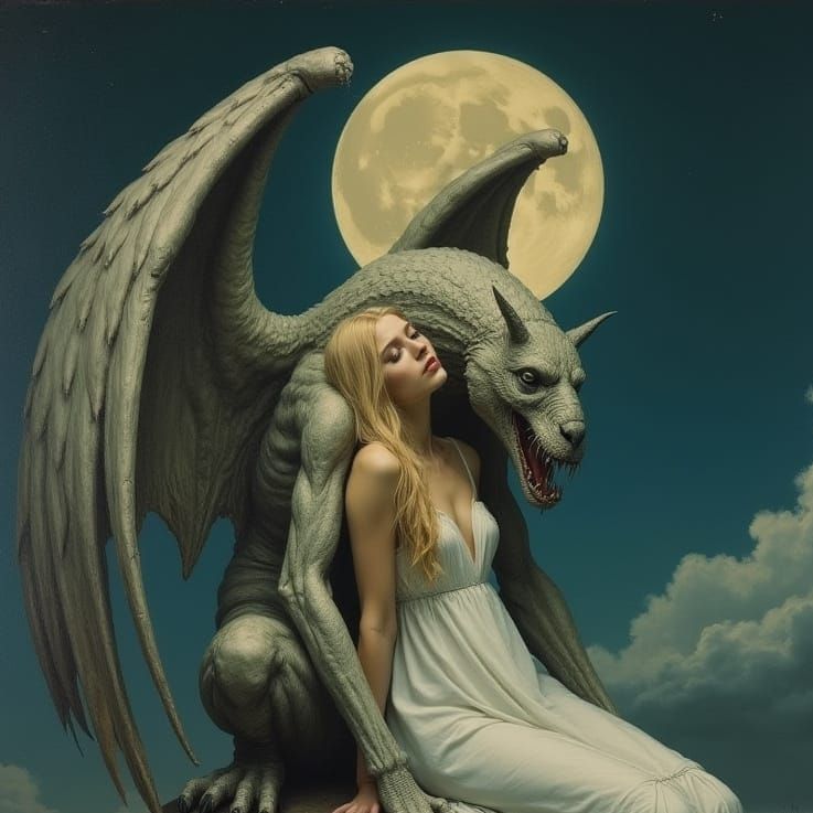 Surreal Gothic Embrace on a City Rooftop