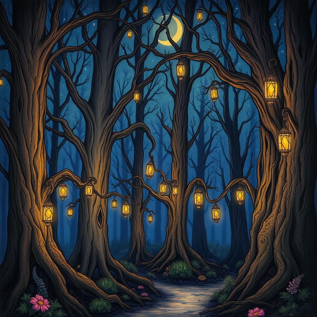 Enchanted Forest Twilight: A Fantasy Realm Illustration