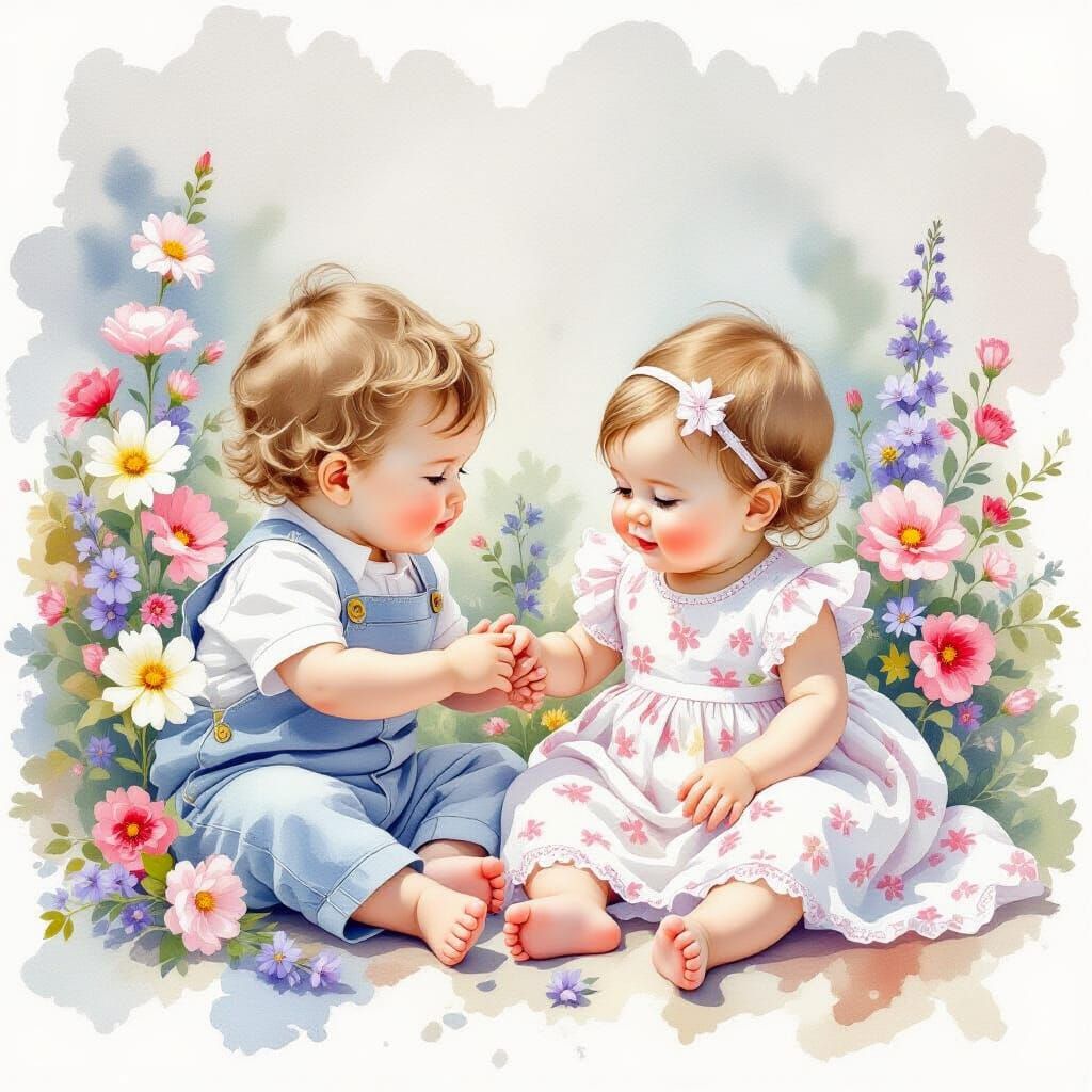 Baby Siblings Play Dress Up in Muted Watercolour