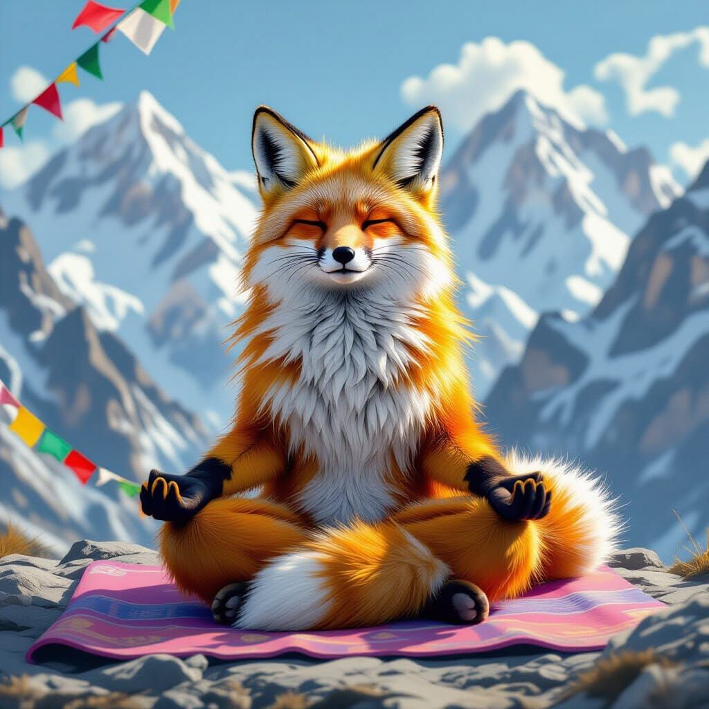 Meditating Fox in the Himalayas: Digital Art