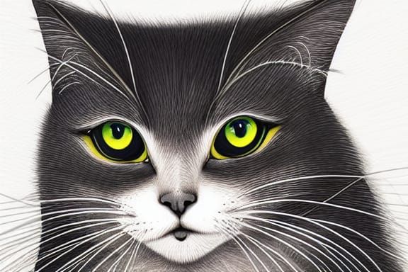 Detailed Pen and Ink Cat with Books