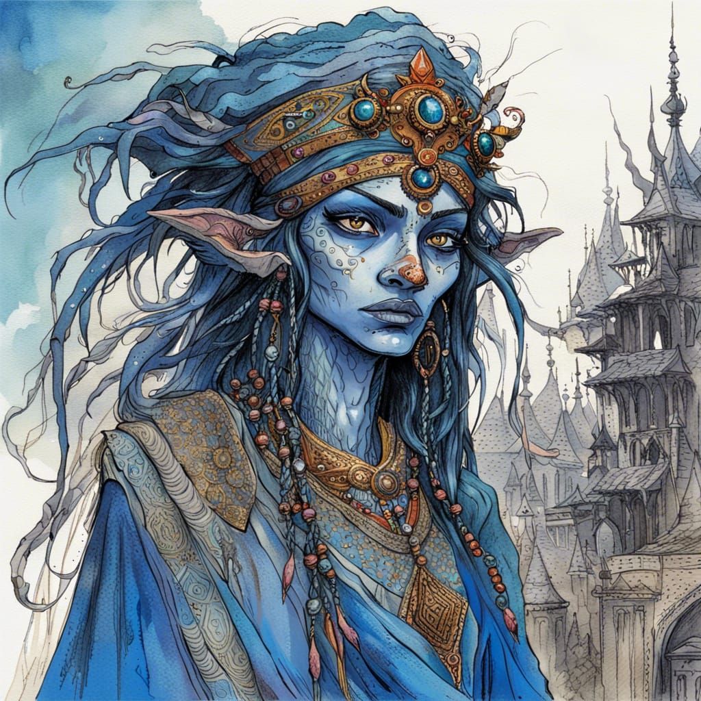 Githyanki Sorceress Portrait in Quentin Blake Style