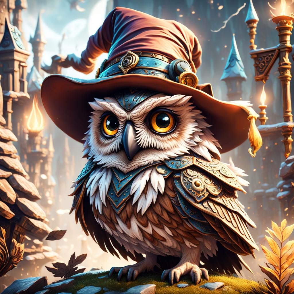 Adorable Owl Wizard in Detailed Digital Painting