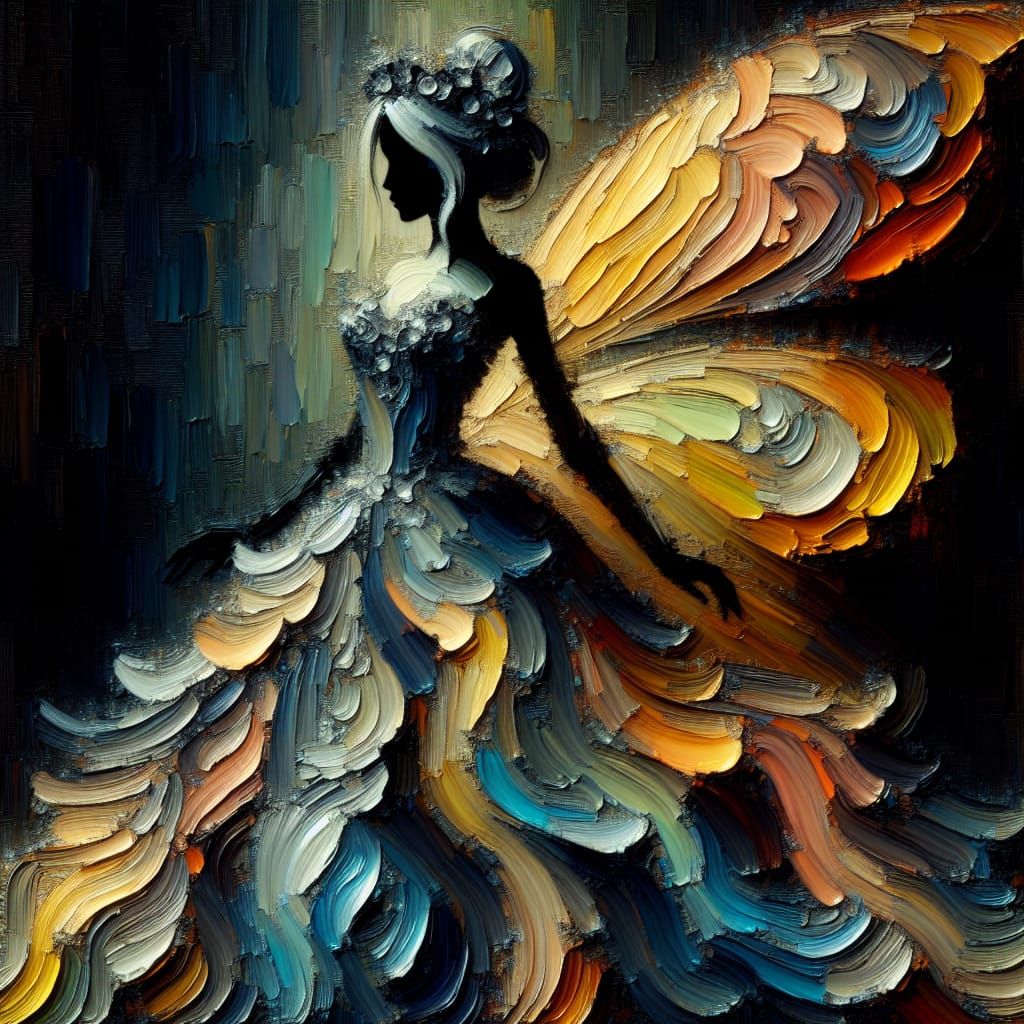 Fantasy Fairy Woman in Gown as Impasto Painting