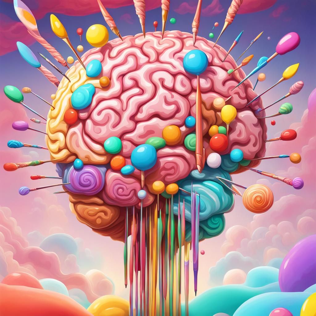 Brain Paintbrushes Create Candy Sky in Digital Illustration
