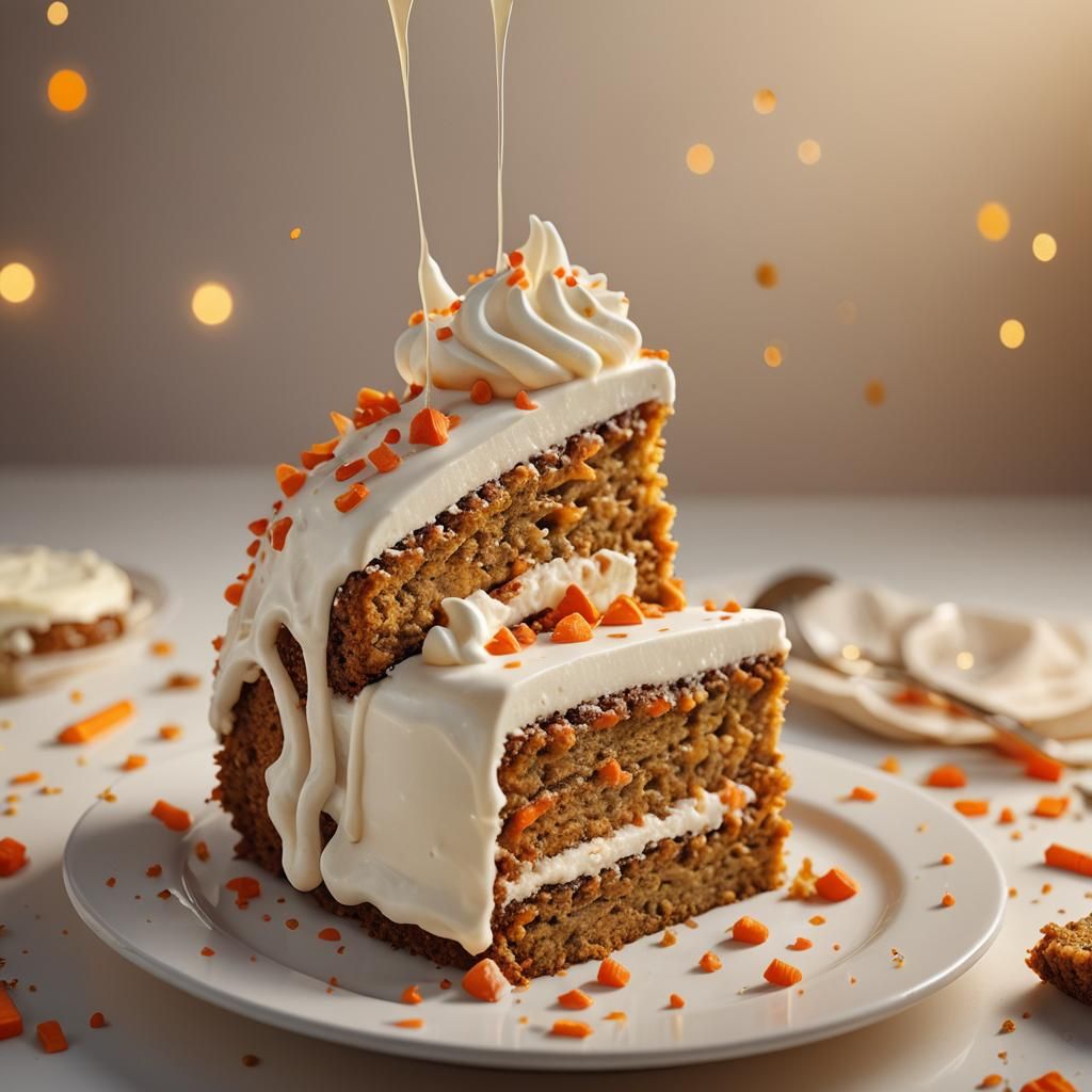 Hyperrealistic Carrot Cake Slice with Cream Cheese Frosting
