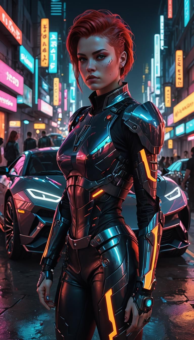 Cyberpunk Girl in Neon Cityscape
