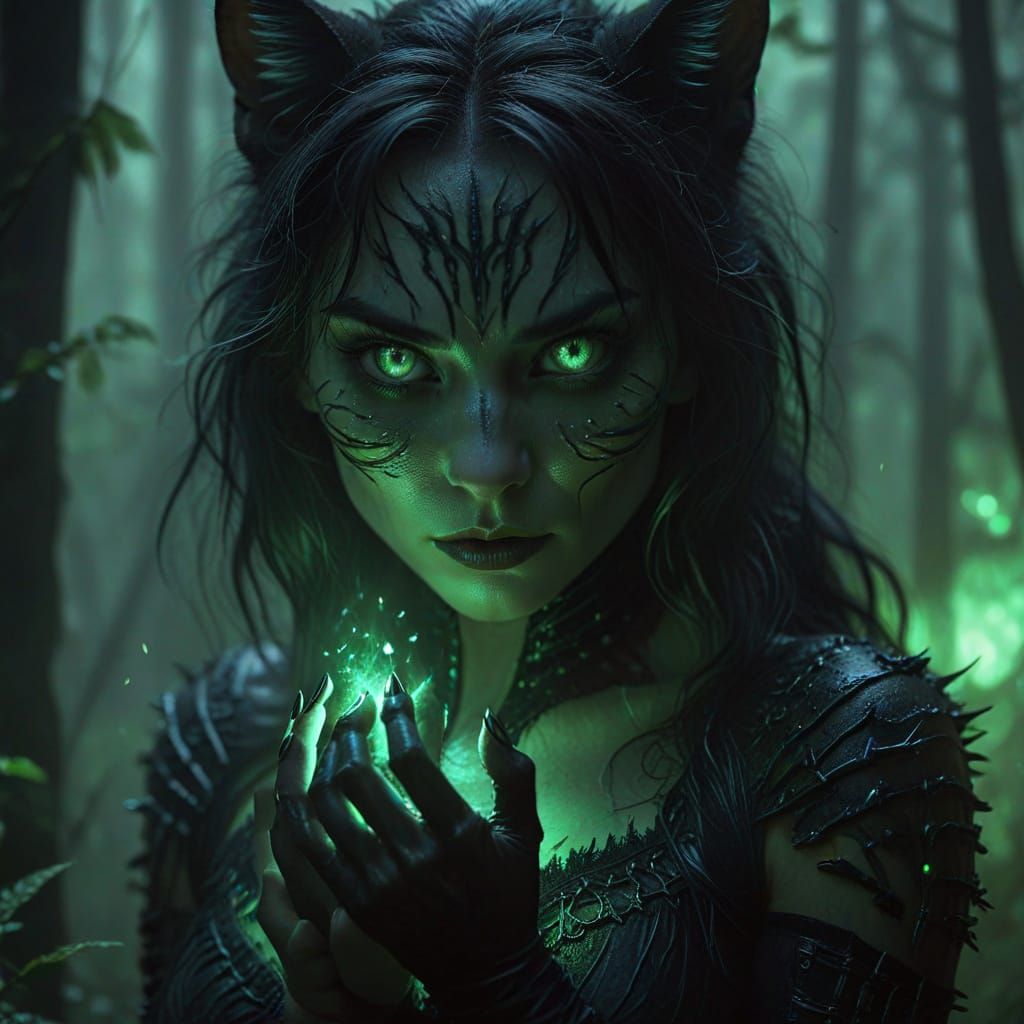 Menacing Feline Woman in Dark Fantasy Art