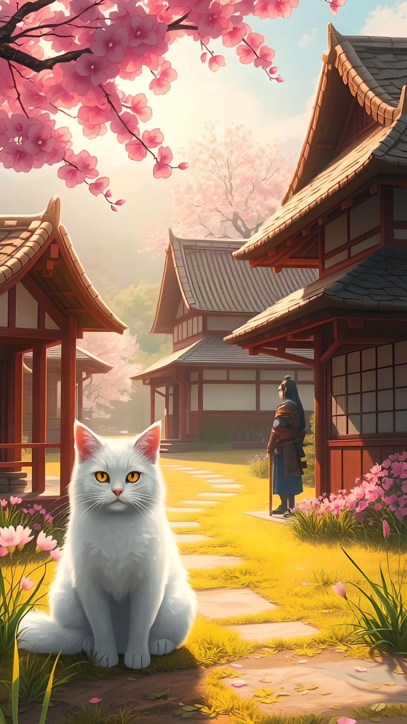 Japanese Village in Spring, Anime Style