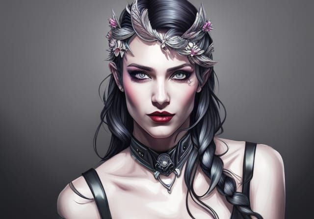 80s Goth Lady Portrait in Synthwave Style