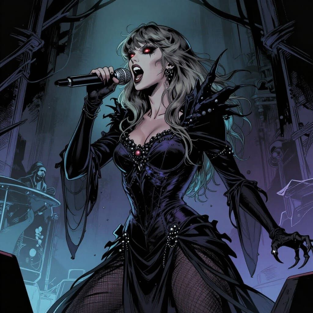 Gothic Taylor Swift as Monster Sings on Stage