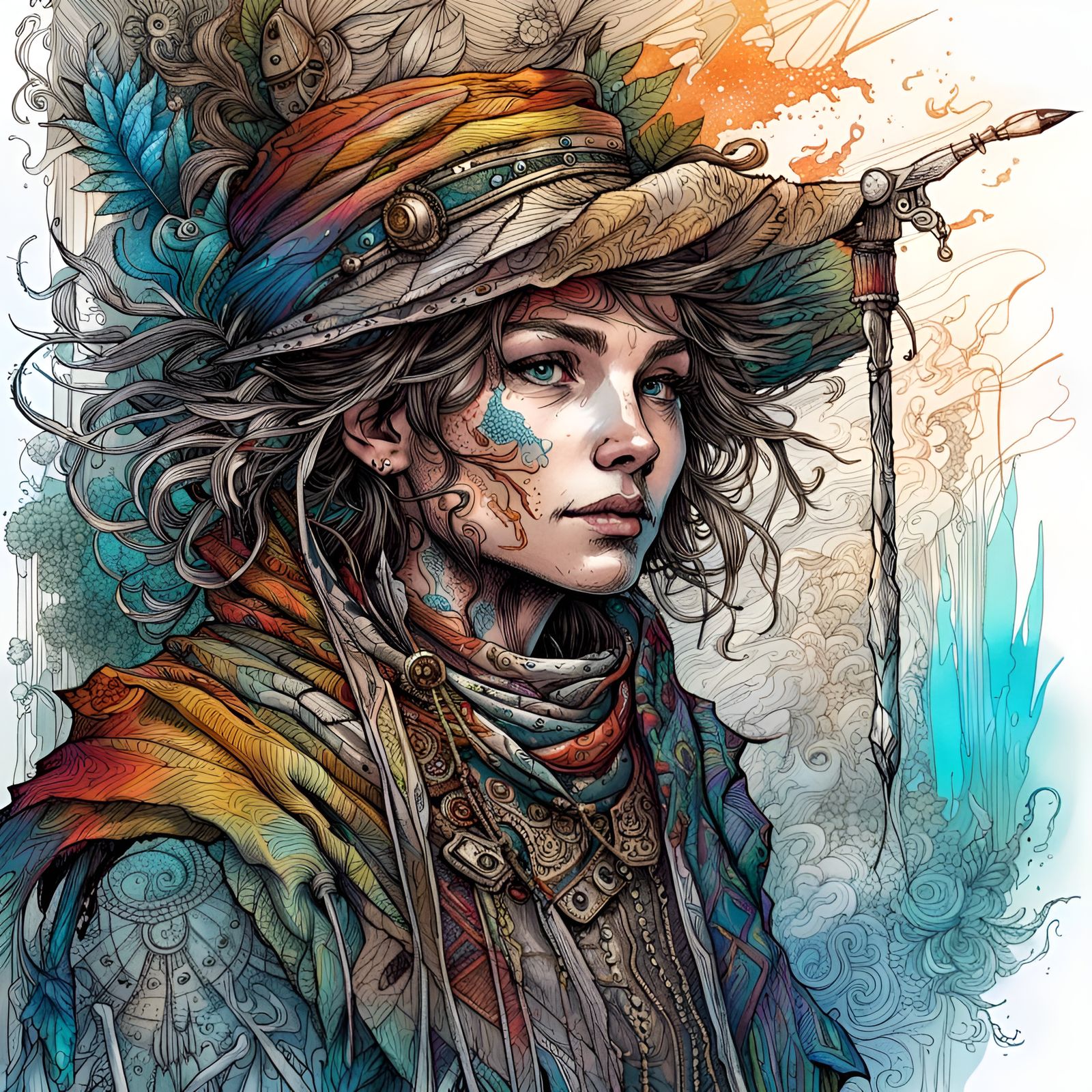 Fantasy Adventurer in Intricate Clothes