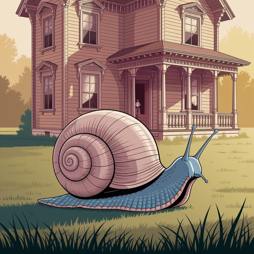 Melancholic Snail in Whimsical Book Illustration Style