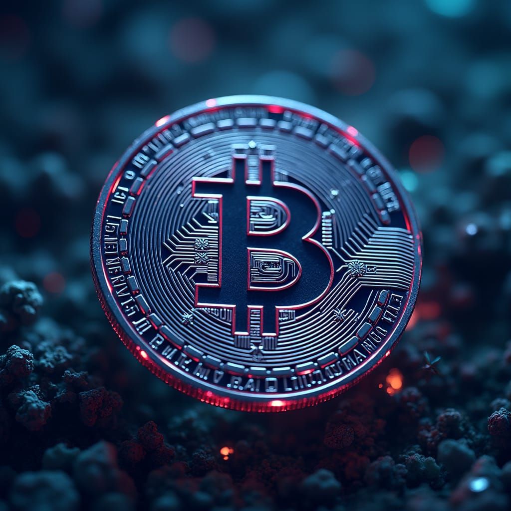 Futuristic Neon Bitcoin in Glitch Art Style