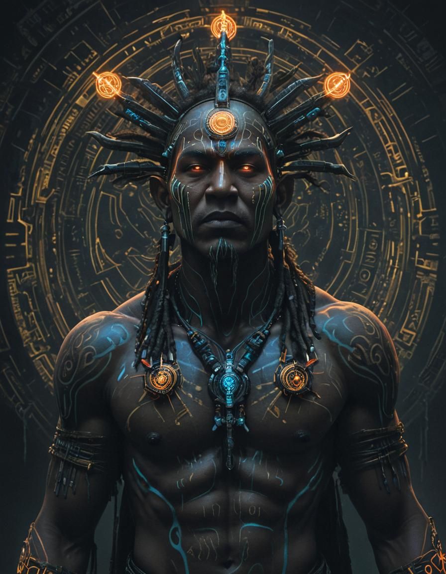 Neon Cyber-Shaman in Cyberpunk Style