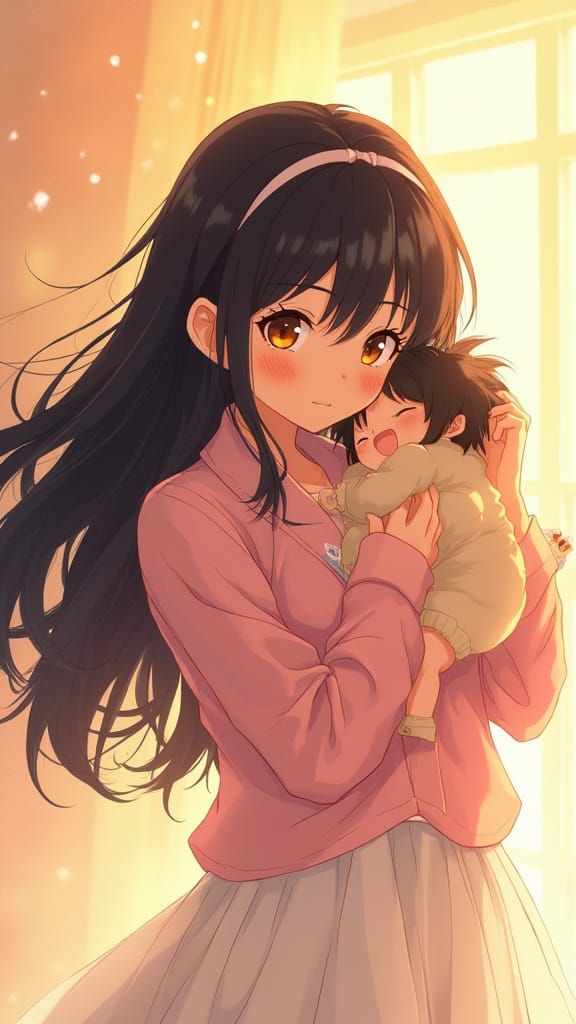 Waifus in Anime Style Hug Their Precious Mori-Kun