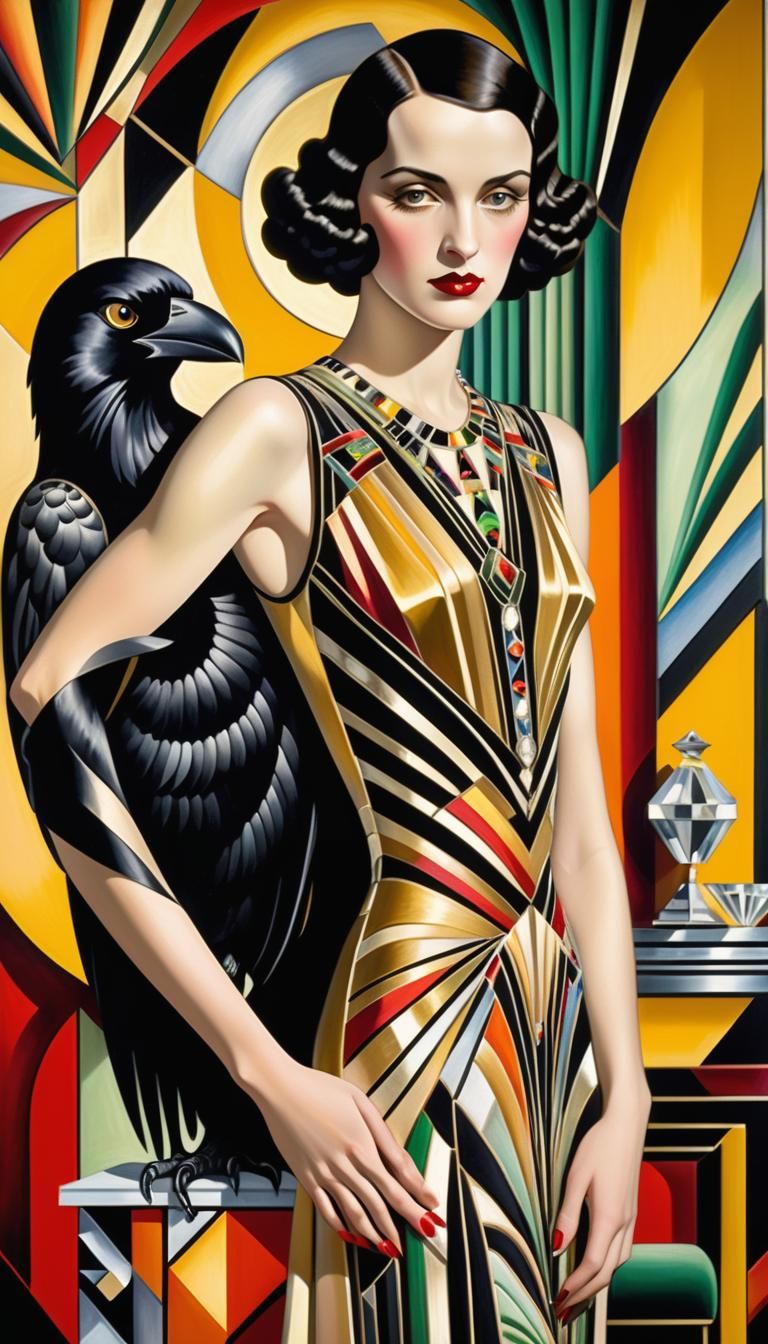 Art Deco Woman Portrait in Cubist Style