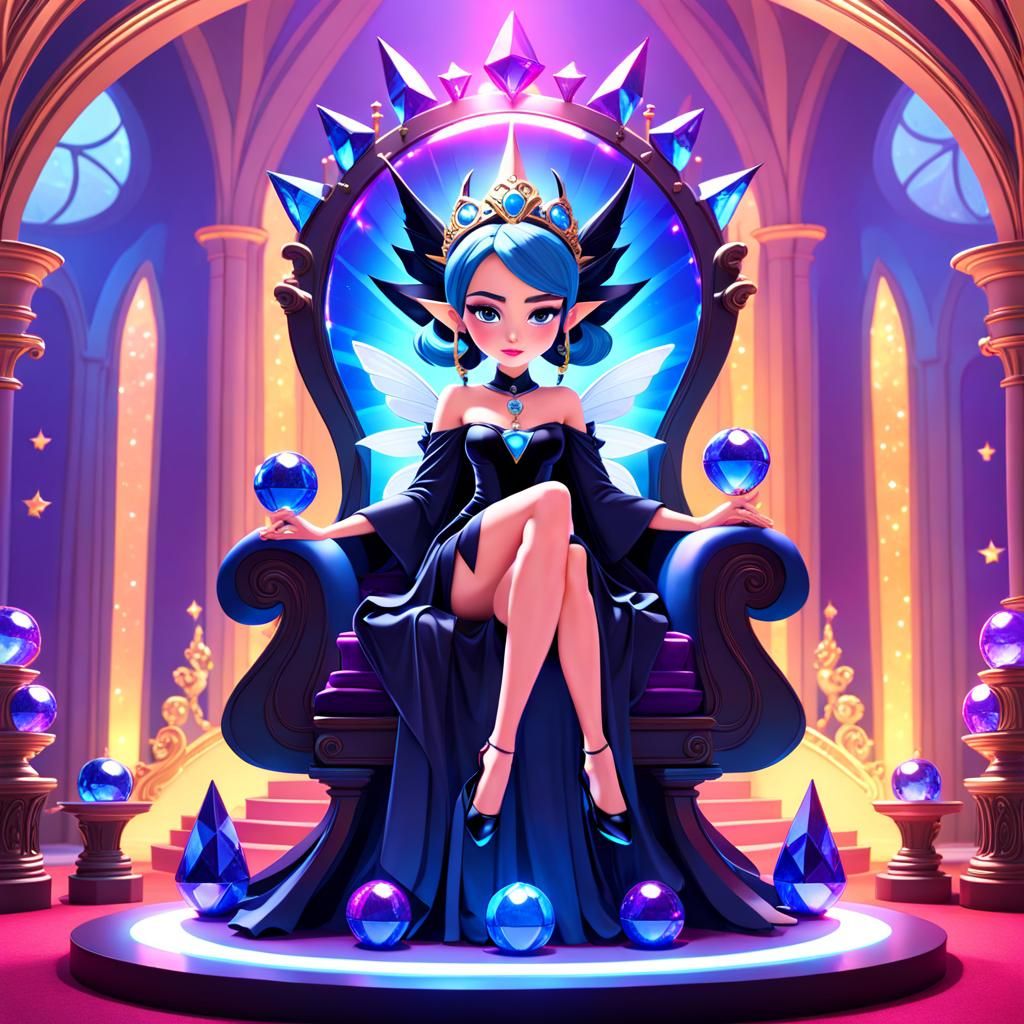 Gemstone Fairy Witch in Sapphire Ballroom: 3D Digital Art