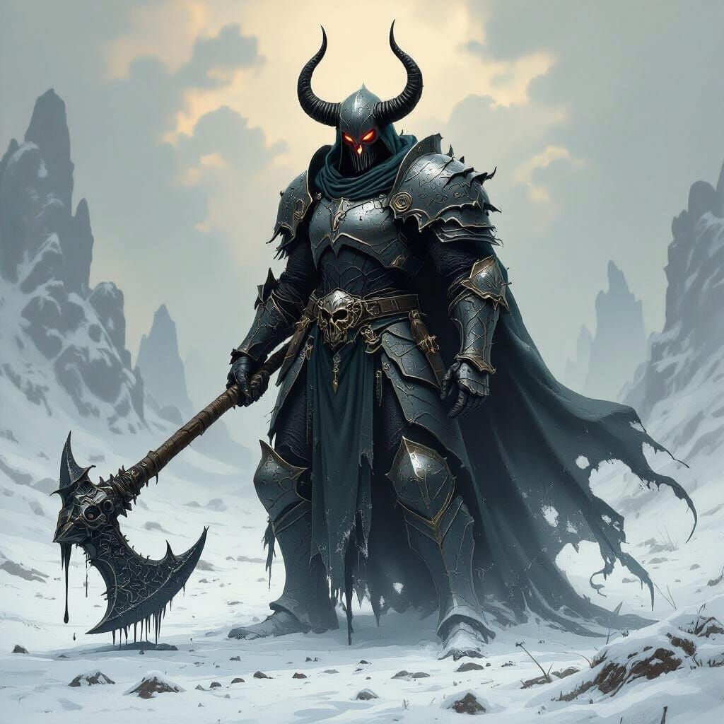 Armored Wraith-Knight Roaming Frozen Wastelands