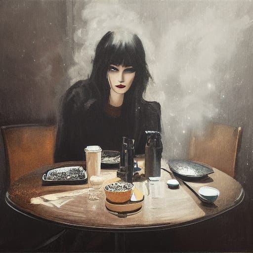 Goth Coffee Shop Scene in Photorealistic Style